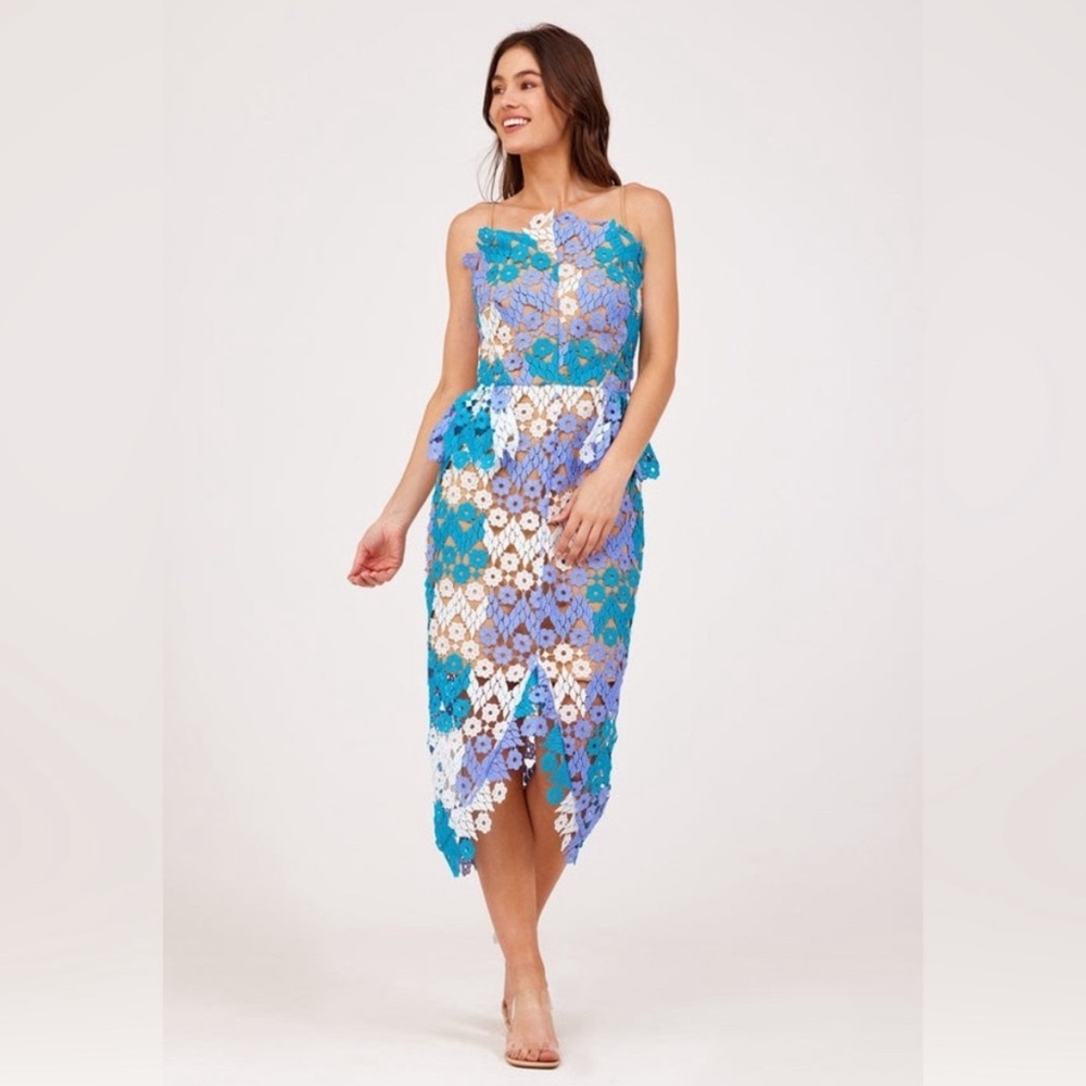 Elliatt Floral Lace Peplum Dress Size Small Worn Once Super Flattering Blue